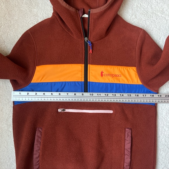 Cotopaxi Quarter Zip Hooded Jacket in Brown with Orange & Blue Stripes Women XS - Picture 6 of 8
